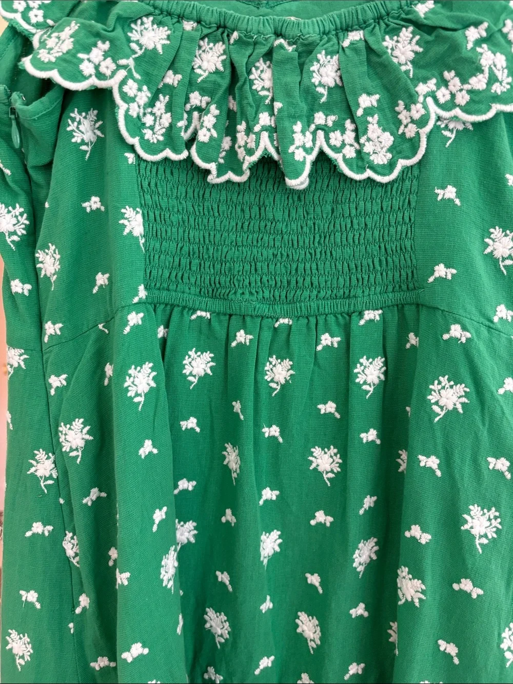 Roller Rabbit Green Floral Sleeveless Ruffle Dress + Self-Tie Belt - size S EUC - Picture 4 of 4
